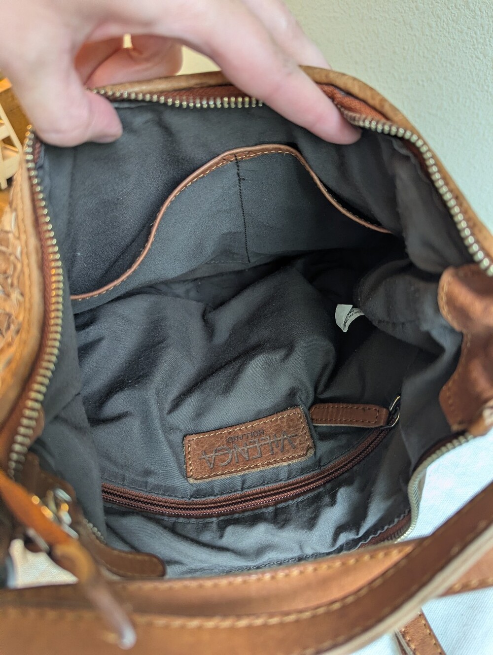 Vilenca Holland Anthropologie Woven Leather Backpack Bag Purse Patina Travel - Picture 9 of 14